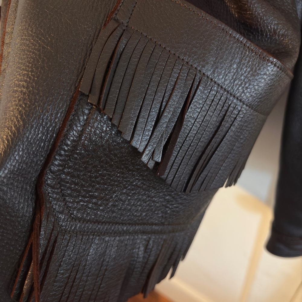 Fringed Leather Jacket - Dark Brown - image 3